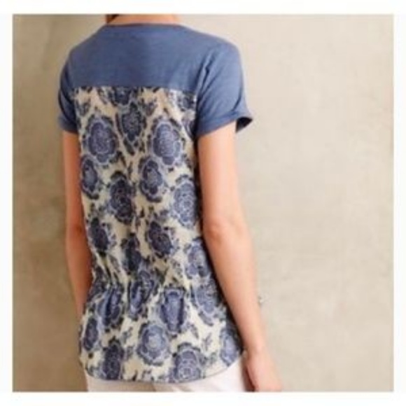 Anthropologie Little Yellow Button Blue Top XS - Picture 3 of 8